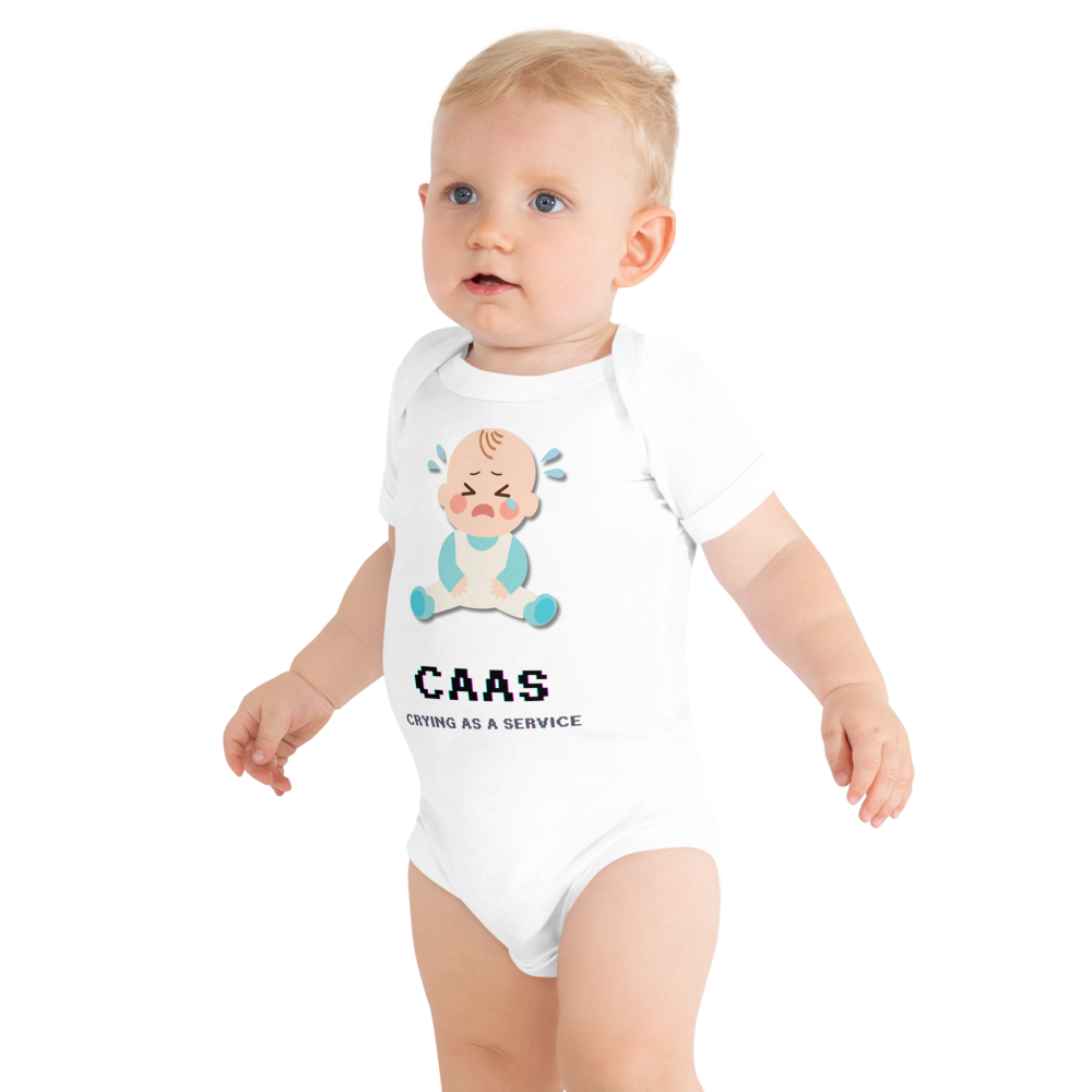 “Baby Jersey T-Shirt – Funny Geek Shirt for IT Parents – ‘CAAS: Crying as a Service’ – Soft Cotton Tee